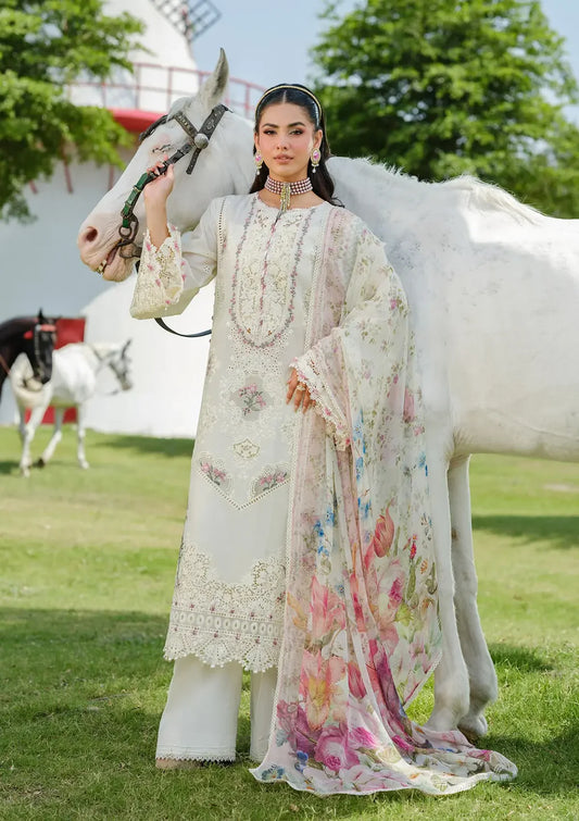 ELAF (PREMIUM LUXURY LAWN White Sm Press 3 PCS ELH-7A)